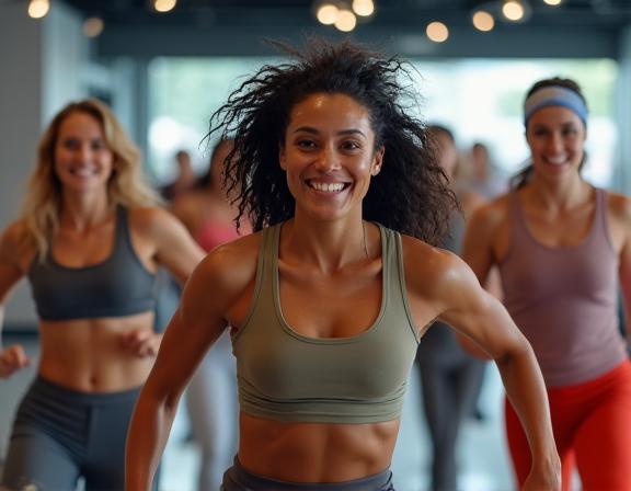 Grupo de personas en una clase de fitness dinámica y energética